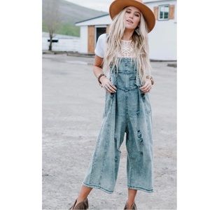 Three Bird Nest High Hopes Slouchy Vintage Denim Overalls Small NWT